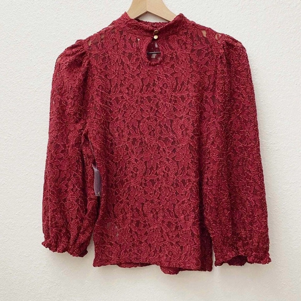 Free People Sweet Talker Floral Lace High Neck Puff Sleeve Blouse, Size S - Picture 5 of 16